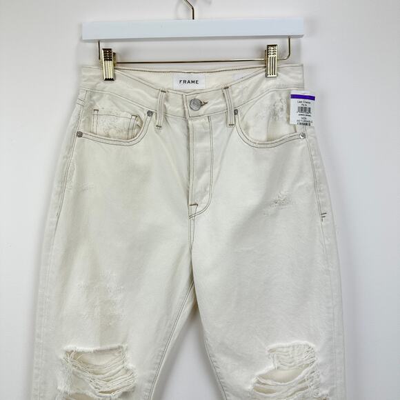 Frame Le Original Straight Leg Jeans High Waist Off White Rips Womens US 26 NWT - Picture 6 of 12